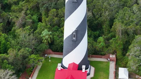 Aerial view of the historic St. Augustine Lighthouse Stock Footage 268887599