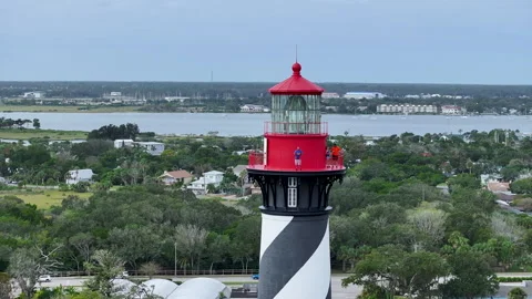 Aerial view of the historic St. Augustine Lighthouse Stock Footage 268890076