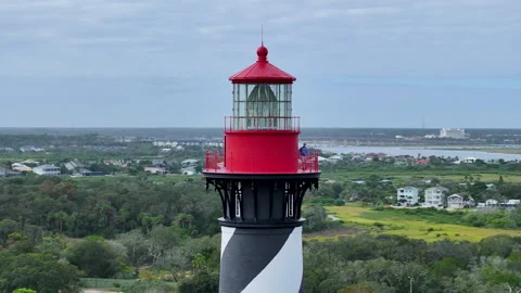 Aerial view of the historic St. Augustine Lighthouse Stock Footage 268890437