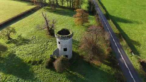 Aerial View of Historic Stone Tower Near Templemore Tipperary Ireland 库存影片 333928217