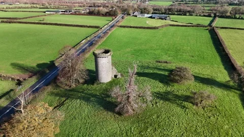 Aerial View of Historic Stone Tower Near Templemore Tipperary Ireland Stock-Footage 333928229
