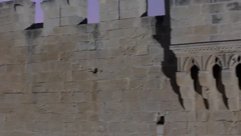 Aerial view of historic stone wall with gothic carvings, Cyprus. Stock Footage 346390822