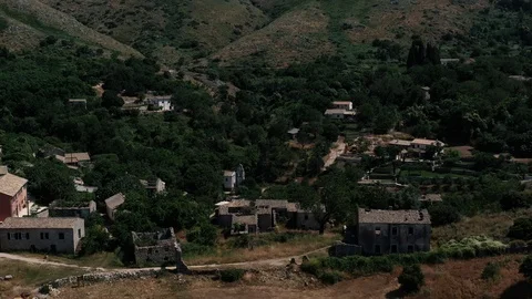 Aerial view of Historic village of Old Perithia, Greece Stock Footage 112001353