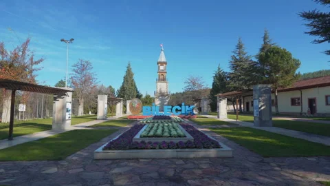 Aerial view of Historical clock tower in Bilecik. 4K Footage in Turkey Stock Footage 147455196