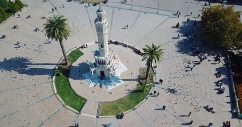 Aerial view of historical clock tower, symbol of izmir Stock-Footage 233216375