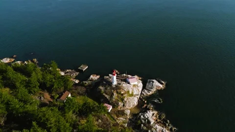 Aerial view of historical landmark Point Atkinson Lighthouse, West Vancouver Stock Footage 239695437