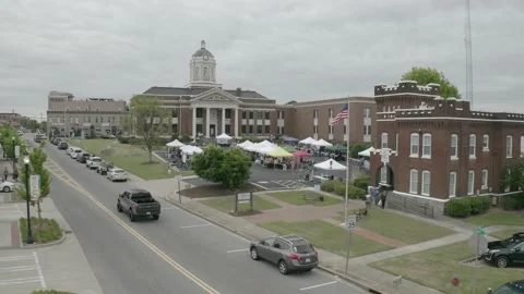 Aerial View Of Hitoric District With Local Farmer's Market. 4K Stock Footage 152646663