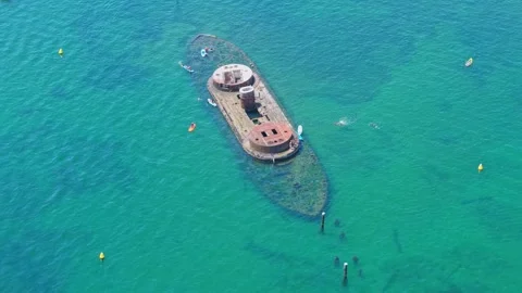 Aerial View of HMVS Cerberus Shipwreck in Turquoise Water Stock Footage 327889093