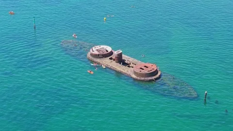 Aerial View of HMVS Cerberus Shipwreck in Turquoise Water Stock Footage 327889113