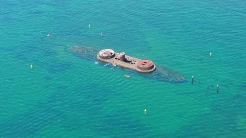 Aerial View of HMVS Cerberus Shipwreck in Turquoise Water Stock Footage 327889116