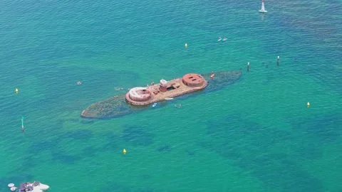 Aerial View of HMVS Cerberus Shipwreck in Turquoise Water Video stock 327889170