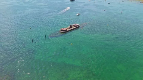 Aerial View of HMVS Cerberus Shipwreck in Turquoise Water Stock Footage 327889209