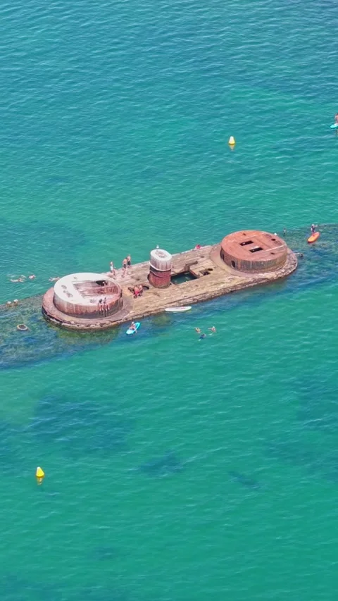 Aerial View of HMVS Cerberus Shipwreck in Turquoise Water Stock Footage 327911241