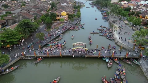 Aerial view of Hoi An old town or Hoian ancient town in sunset Video stock 285117828
