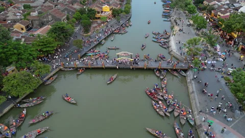 Aerial view of Hoi An old town or Hoian ancient town in sunset Video stock 285126785