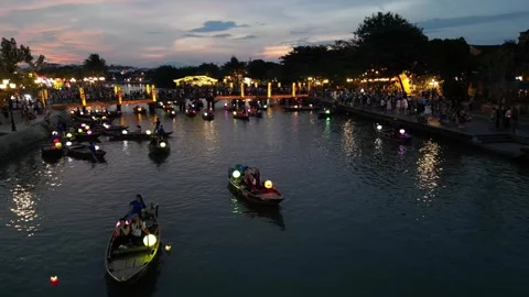 Aerial view of Hoi An old town or Hoian ancient town in sunset Stock-Footage 285581009