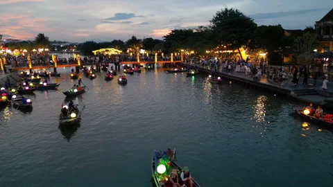 Aerial view of Hoi An old town or Hoian ancient town in sunset Video stock 285583655
