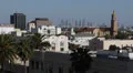 Aerial View Hollywood Los Angeles Skyline, CNN Building Tower, Satellite Dish LA HD Footage