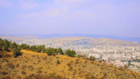 Aerial view of Holy Trinity Cathedral Tsminda Sameba in Tbilisi, Georgia. Video Stock Footage 81610428