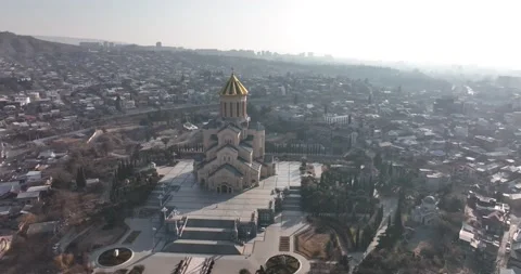 Aerial view of Holy Trinity Cathedral Sameba in Tbilisi Georgia Stock-Footage 171029225