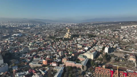 Aerial view of Holy Trinity Cathedral Sameba in Tbilisi Georgia Video stock 227747518