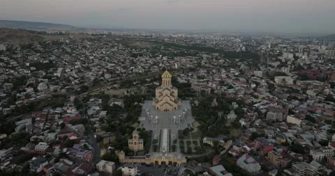 Aerial view of Holy Trinity Cathedral of Tbilisi, Georgia. Stock Footage 316247761