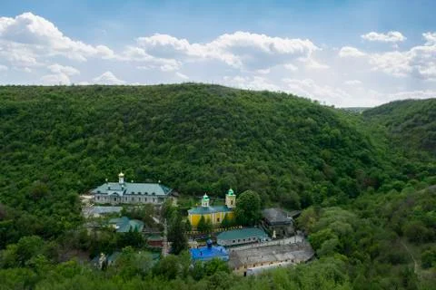 Aerial view of the Holy Trinity Monastery of Saharna located in Moldova Stock Photos