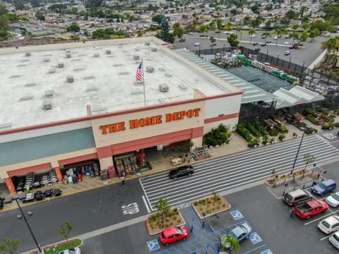 Aerial view of The Home Depot store and parking lot in San Diego