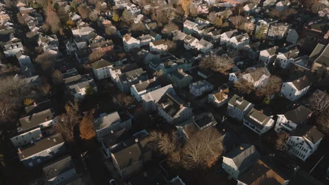 Aerial view of homes in Providence, Rhode Island Stock Footage 324732373