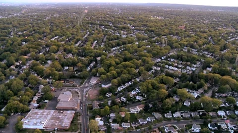 Aerial view of homes in the suburbs of New Jersey, New York State, USA Stock Footage
