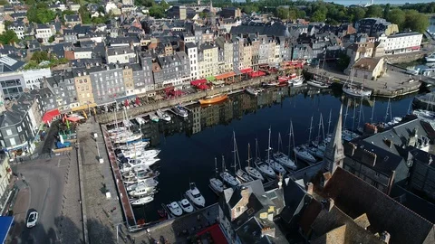 Aerial view of Honfleur Stock Footage 95458764