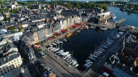 Aerial view of Honfleur Stock Footage 95458809