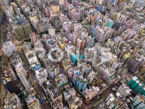 Aerial view of Hong Kong apartments in cityscape background, Sham Shui Po Dis Stock Photos