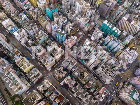 Aerial view of Hong Kong apartments in cityscape background, Sham Shui Po Dis Stock Photos