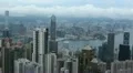 Aerial View of Hong Kong Island Skyline, Victoria Harbour, Kowloon blurred logos HD Footage