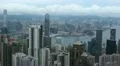 Aerial View of Hong Kong Island Skyline, Victoria Harbour, Blurred Logos HD Footage