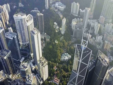 Aerial view of Hong Kong Park Stock Footage