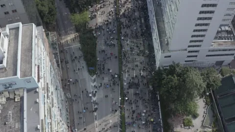 Aerial View of Hong Kong Protest 2019. Kowloon. Shot on Mavic Pro 2 Stock Footage
