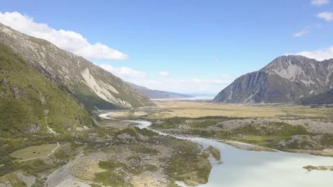 Aerial view of the Hooker Valley - Mt Cook National Park, New Zealand Stock Footage 85998920