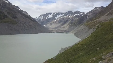 Aerial view of the Hooker Valley - Mt Cook National Park, New Zealand - 4K Stock Footage 93897233