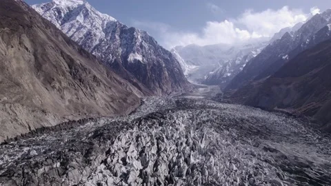 Aerial view of Hopper glacier in Nagar valley in Karakoram mountains range 스톡 동영상 207963891