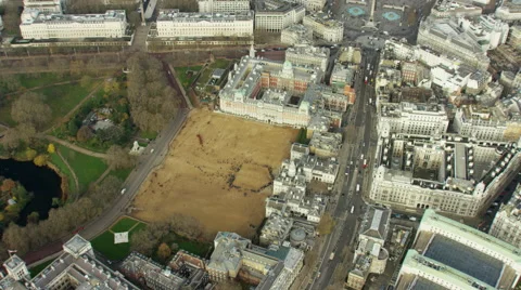 Aerial view of Horse Guards Parade in Whitehall London UK Stock Footage