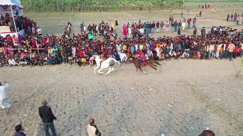 Aerial view of horse racing event, Bangladesh. Stock Footage 315510285