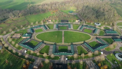 Aerial view of horse training facility, United Kingdom. Stock Footage 321963861