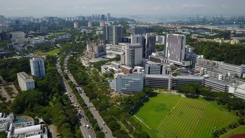 Aerial view of hospital buildings of National University of Singapore Stock Footage