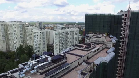 Aerial view of a house under construction works. Unfinished brick building Stock Footage 130318948