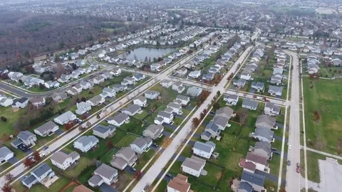 Aerial view of houses in a suburbs Stock Footage