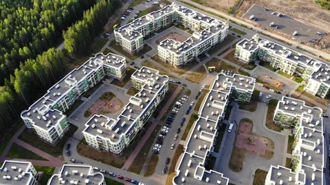 Aerial view on housing complex of apartment buildings Stock Footage 92445022