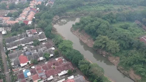 An aerial view of housing complex next a river Stock Footage 150411749