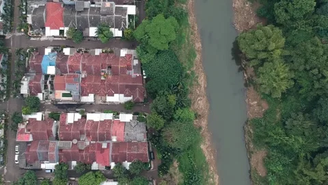 An aerial view of housing complex next to a river Stock Footage 150412612